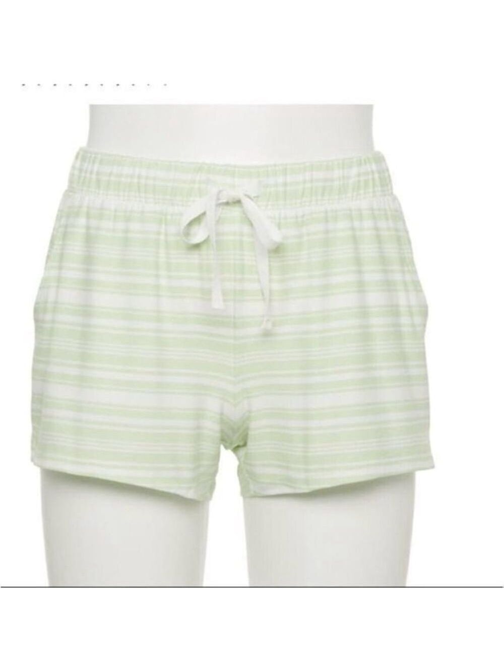 SO pajama short Woman's Juniors XXL green and white striped drawstring waist